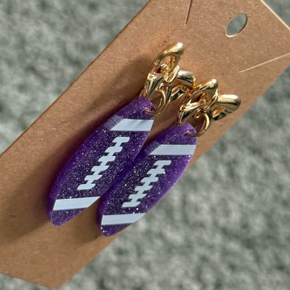 Purple Football Earrings NWOT - Picture 8 of 8